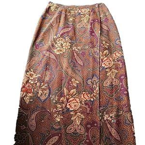 VTG Talbots Womens Sz 8 SILK Floral Paisley Wrap Long Skirt Lined
